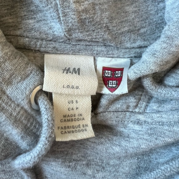 Grey Harvard hoodie with red velvet accents and kangaroo pouch - Picture 4 of 4